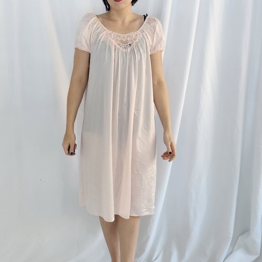 80s Pale Pink Nylon Nightgown
